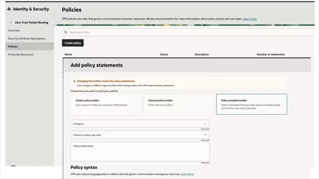 ZPR Policies window