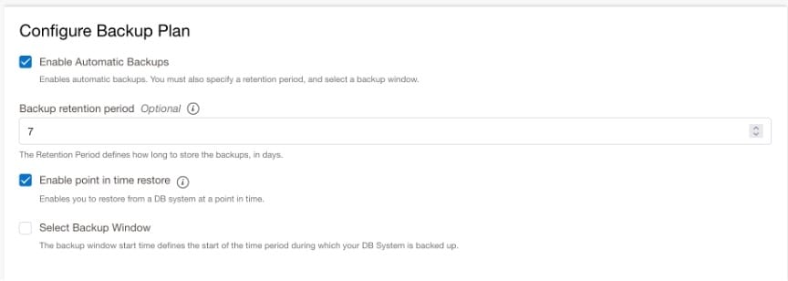 screenshot of configure backup plan