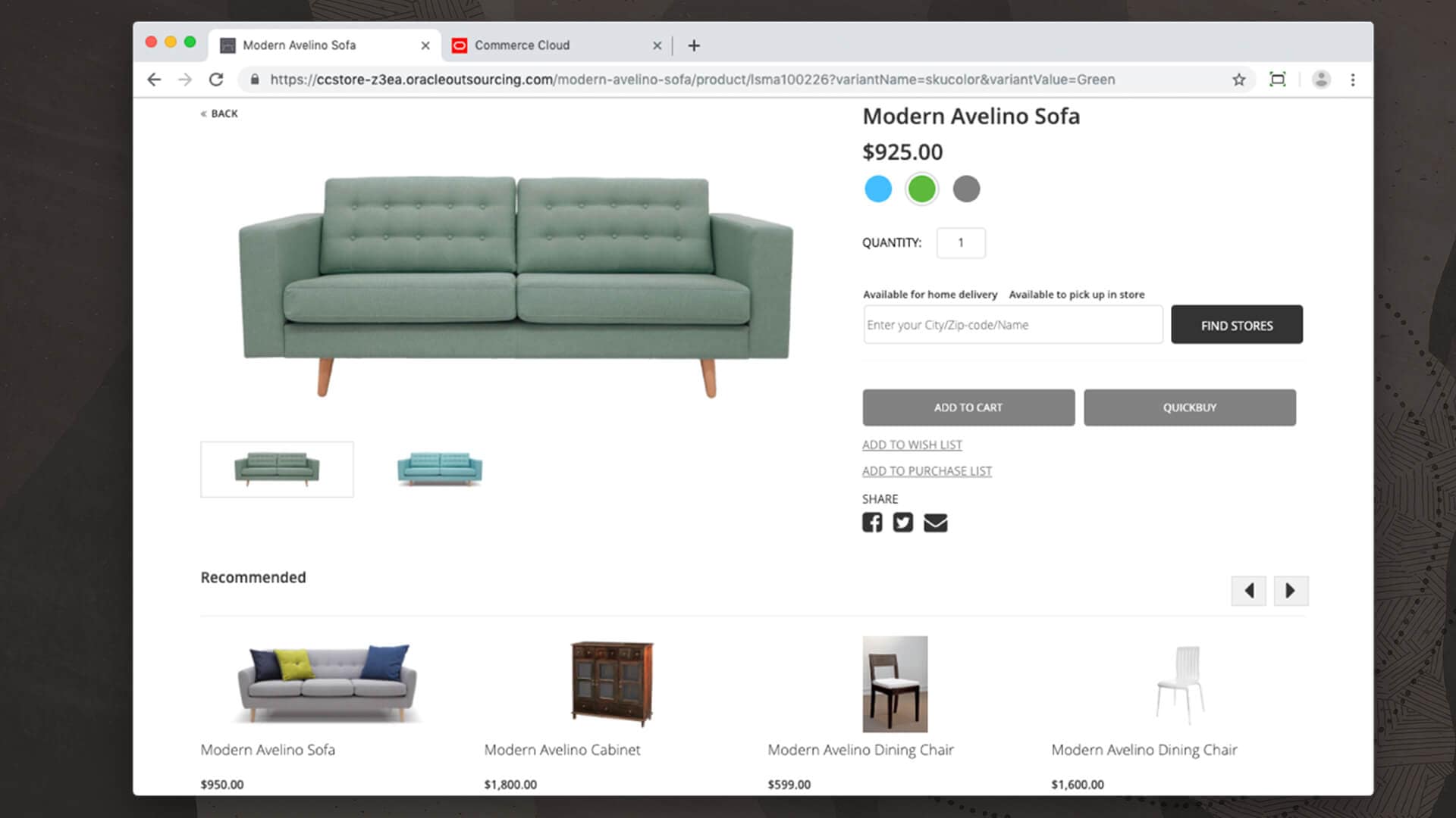 Green couch product website page