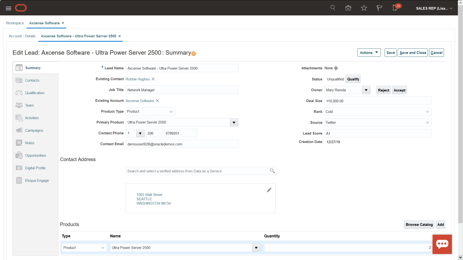 sales force automation account screen