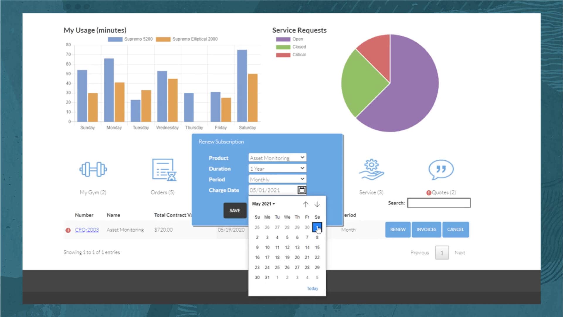 Subscription management self-service screen