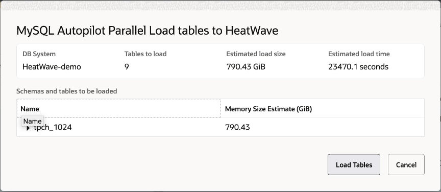Managing HeatWave Cluster Data - MySQL autopilot dialog