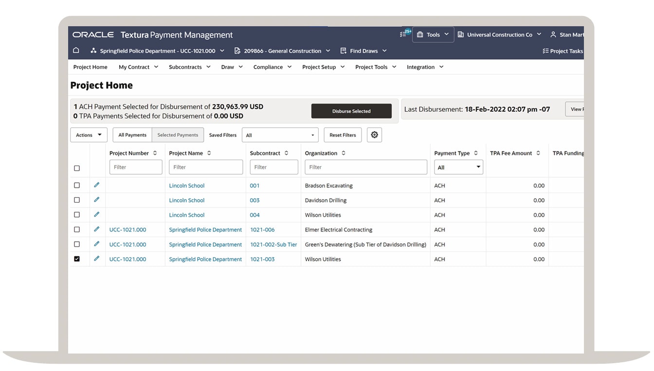 TPA and ACH disbursement screenshot