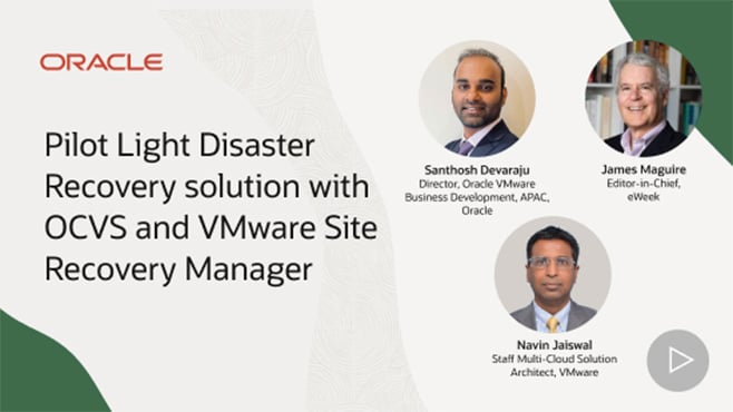 Pilot Light Disaster Recovery solution with Oracle and VMware Site Recovery Manager